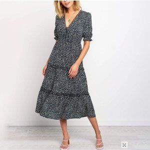 Modshe Navy dark blue floral print boho dress, size small